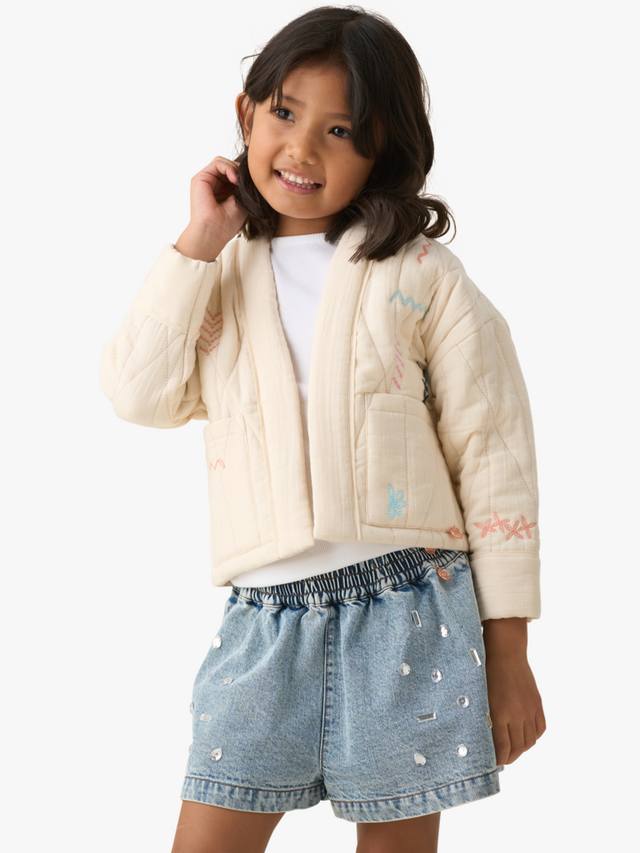 

Детская стёганая куртка-кимоно с вышивкой Angel & Rocket, Cream/Multi