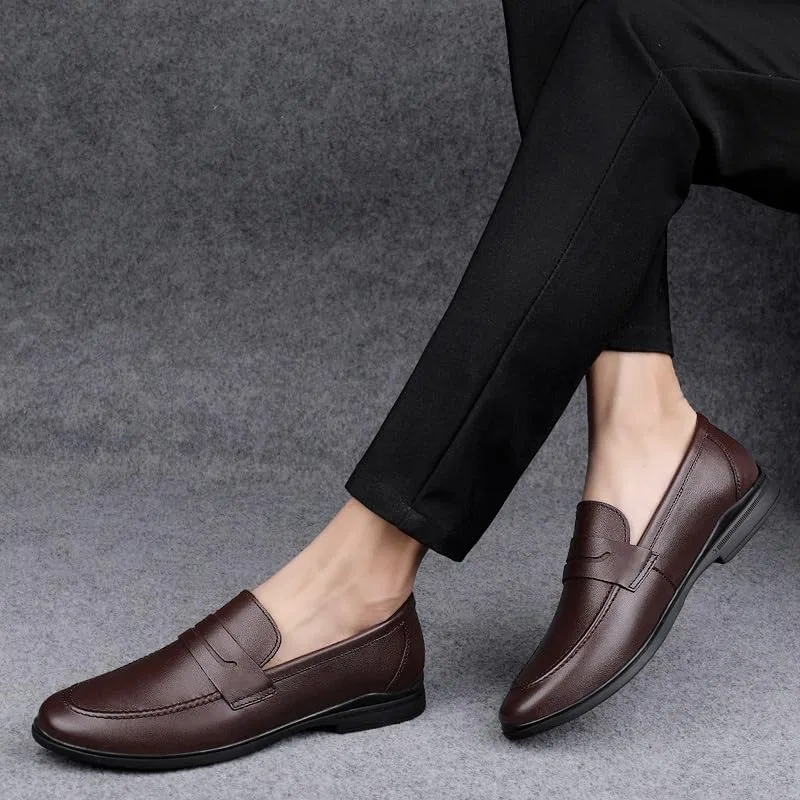 Лоферы кожаные Mens Loafers Shoe Round Toe Leather Penny Loafers, коричневый PUGHGAETZF — фото 2