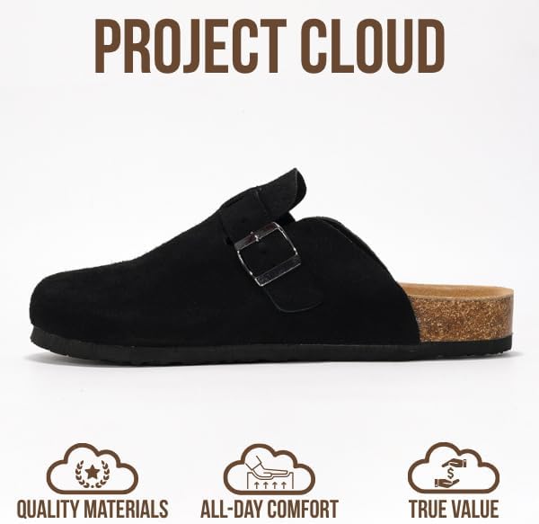 Мужские сабо Project Cloud - 100 натуральная кожа полного слоя, сабо с мемори-пеной для мужчин, поддержка свода стопы, пробковая стелька, противоскользящая подошва (Brooklyn), черный — фото 3