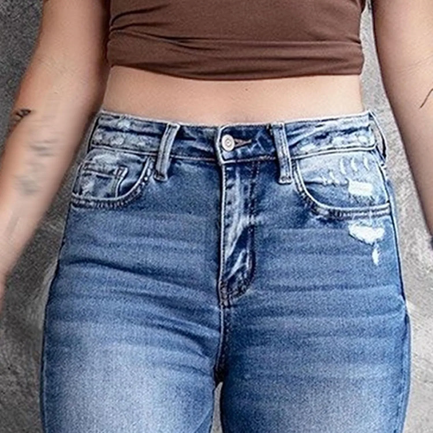 Джинсы прямого кроя High Waisted Wide Leg Jeans, синий — фото 4
