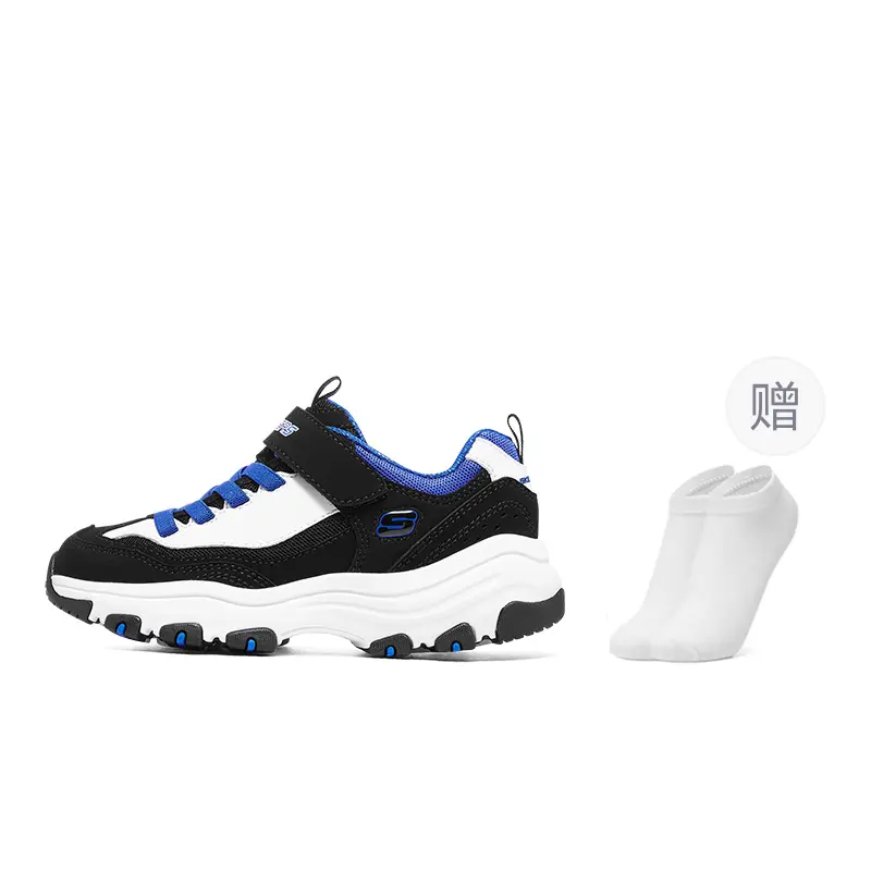 

Амортизирующие, износостойкие детские повседневные кроссовки Black/Blue для подростков Skechers, черный/синий Socks