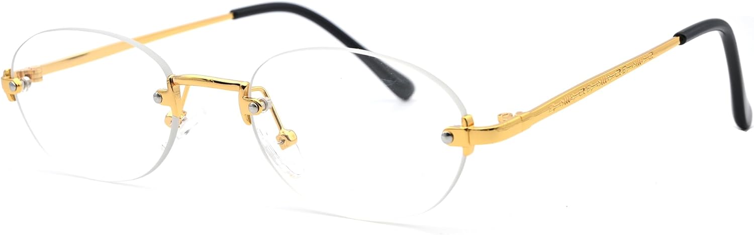 

Солнцезащитные очки Onrtry Retro Small Oval для женщин и мужчин, модные солнцезащитные очки без оправы, винтажные узкие очки, дизайнерские солнцезащитные очки в стиле Y2K, A07 Gold/Clear Lens