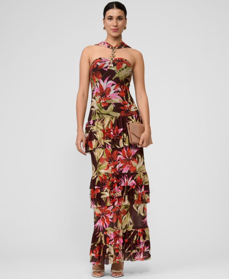 

Женское платье Solana с принтом и многоярусными оборками RACHEL Rachel Roy, Dark Brown