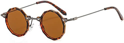 

Солнцезащитные очки в стиле ретро Polygon Small Round Steampunk 2026 для женщин, модные линзы UV400, солнцезащитные очки в стиле панк с градиентным покрытием для мужчин MTZJH, Leopard Tea