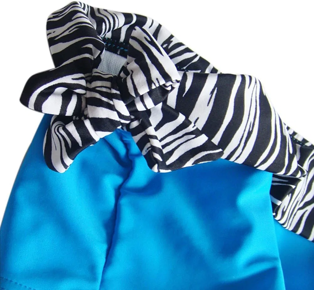 Комплект купальника Mufeng Little Big Girls Zebra Halter Deep V Tankini Set Two-Piece Swimsuits для девочек, девушек до 18 лет, с завязками на шее и глубоким V-образным вырезом, для серфинга, синий — фото 3