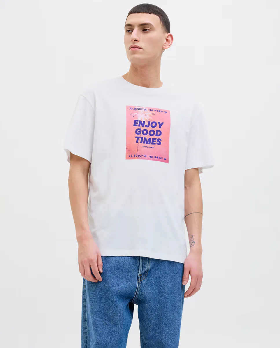 

Мужская футболка с коротким рукавом и принтом спереди Jack & Jones, белый