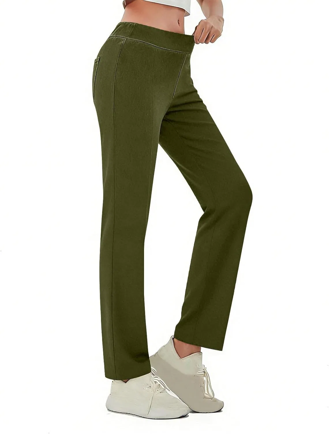 Джинсы прямые с высокой талией, Slim Fit, Army Green