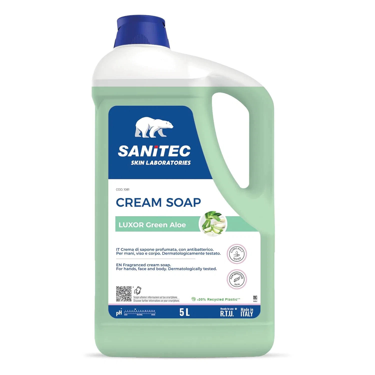 Увлажняющее антибактериальное мыло с алоэ Sanitec Luxor Green 5 л Sanitec Igiene Sicura