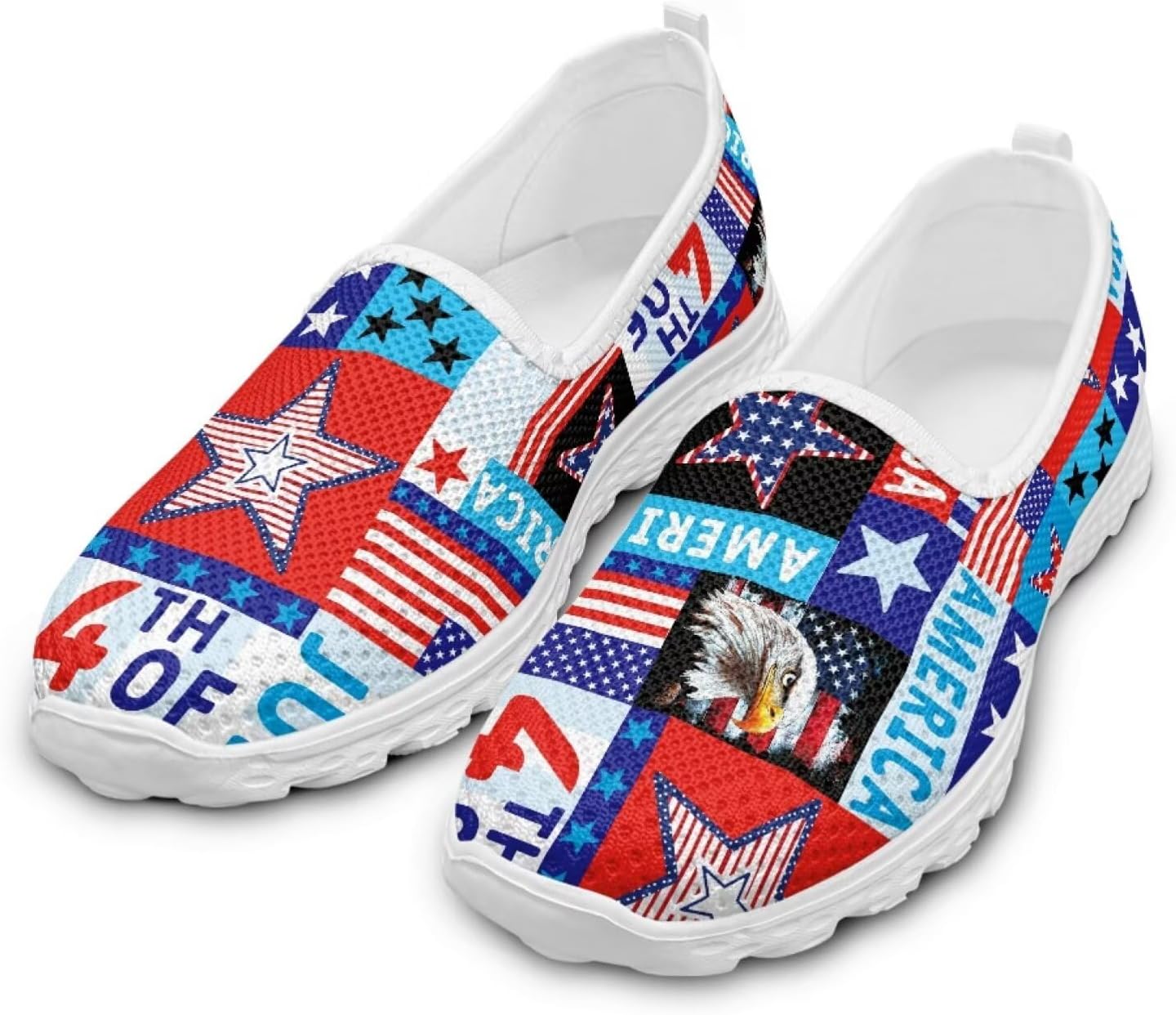 

Кроссовки Jeiento с американским флагом для женщин и мужчин, кеды для Дня независимости, сетчатые спортивные кроссовки, низкие плоские кроссовки для путешествий, Stars and Stripes Us Flag With Eagle