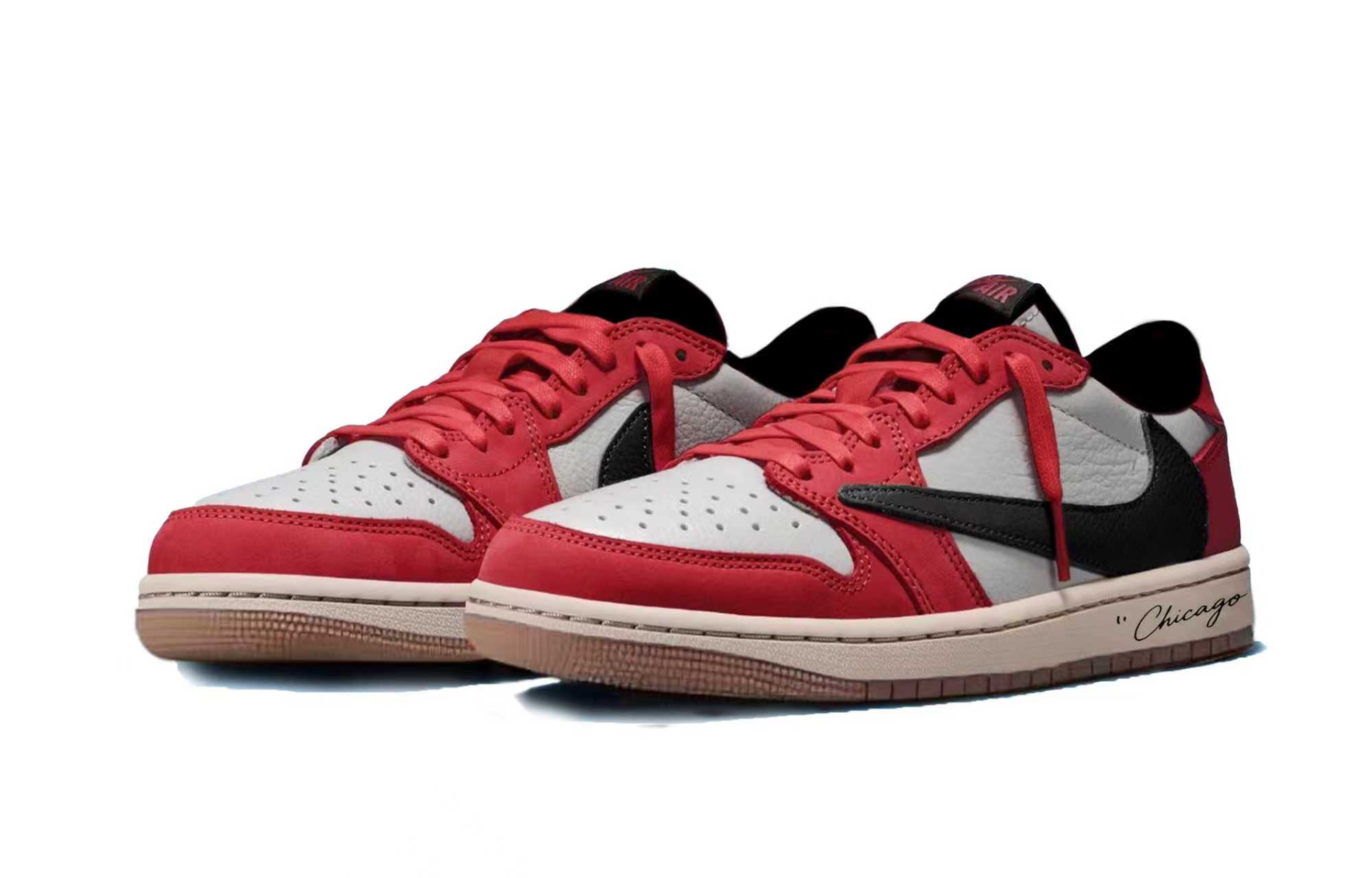 Трэвис Скотт X Air 1 винтажные баскетбольные кроссовки унисекс лоу-топ Black Jordan, красный — фото 4