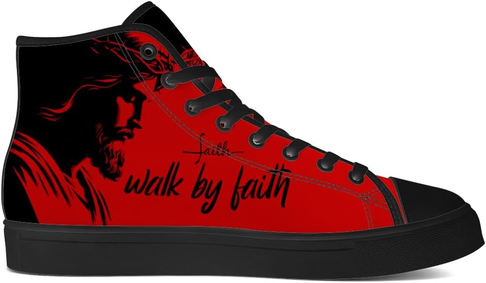 Кеды на высокой подошве chebing для мужчин и женщин, Faith Over Fear, с верхом из ткани, шнуровкой, повседневные, подарок для мужчин и женщин, красный — фото 4