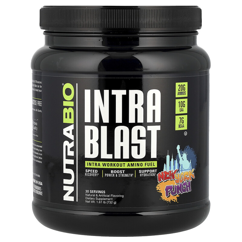 

NutraBio, Intra Blast, аминокислотное топливо для приема во время тренировки, New York Punch, 732 г (1,61 фунта)