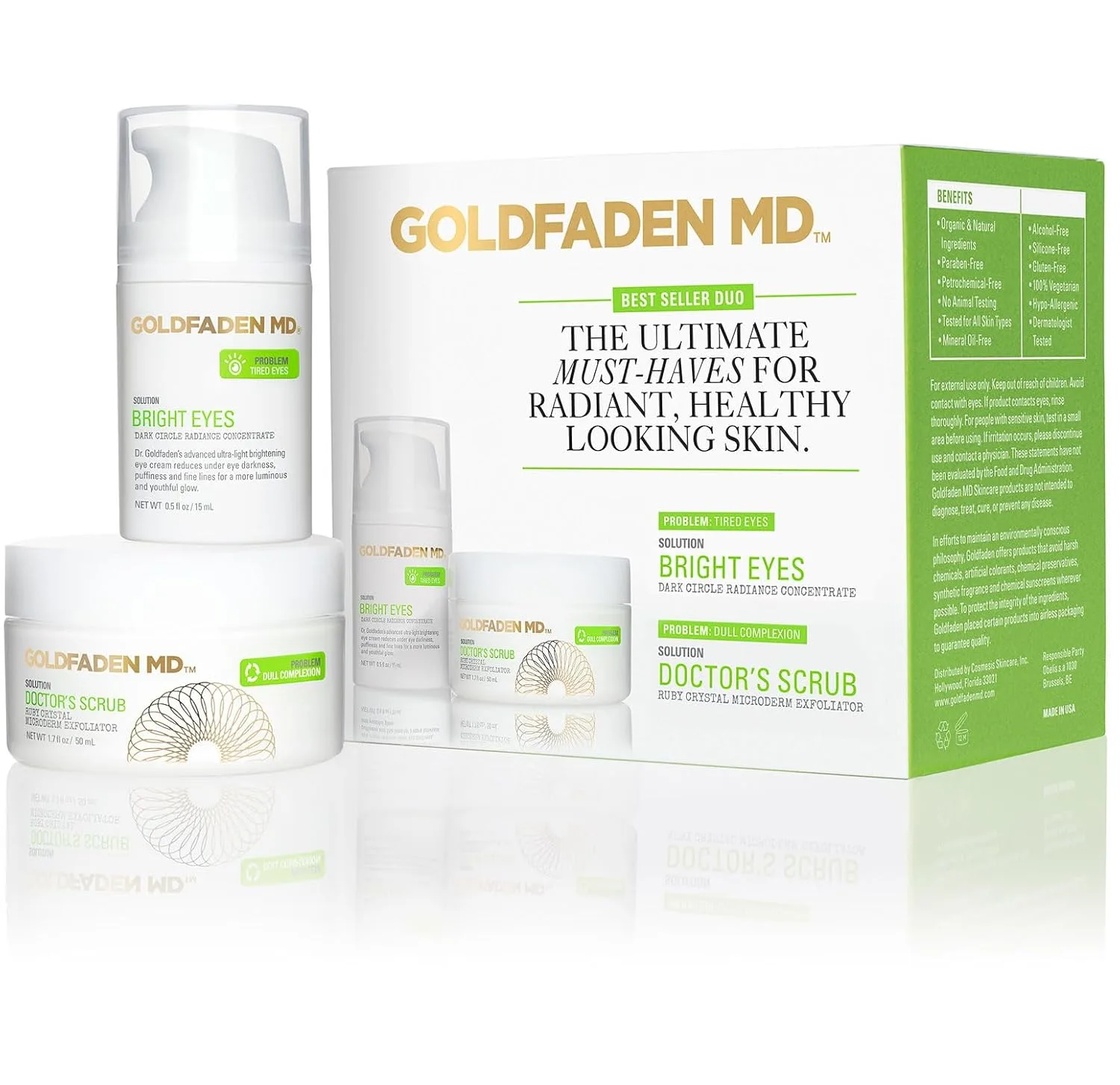 Набор GOLDFADEN MD Duo Kit Bright Eyes and Doctors Scrub для сияющей и здоровой кожи 59 мл (1 шт.), White