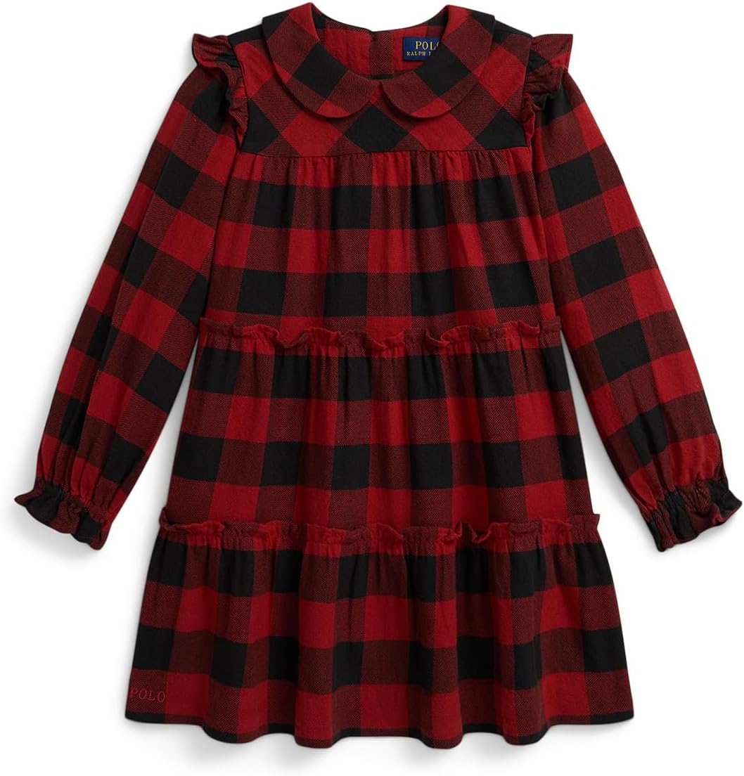 

Платье из хлопкового твила с оборками в клетку буффало Polo Ralph Lauren Kids, Red/Black Check