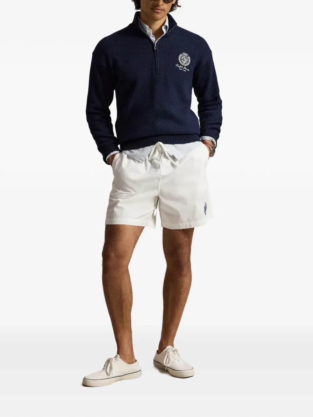 Свитер на молнии до середины груди с вышитым логотипом POLO RALPH LAUREN, синий — фото 2