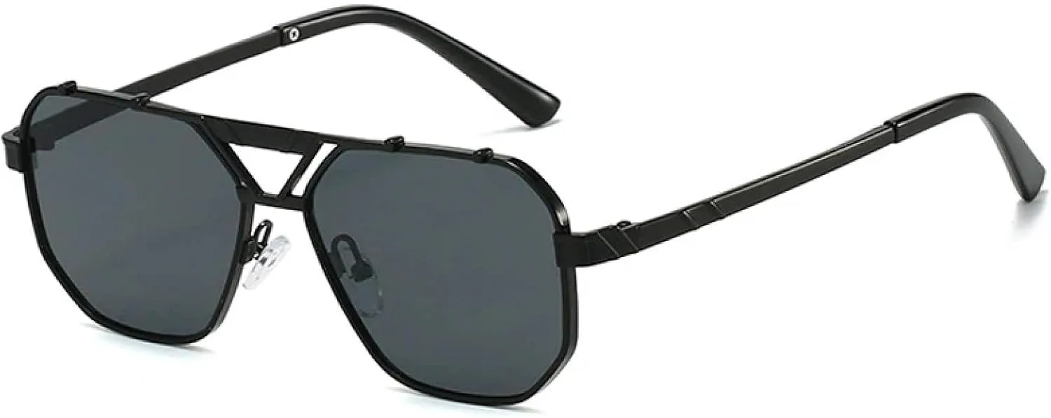 

Винтажные металлические солнцезащитные очки с двойной перемычкой для женщин, класса люкс, с защитой от УФ-излучения UV400, для мужчин, темно-зеленые VFDHN, Black Grey