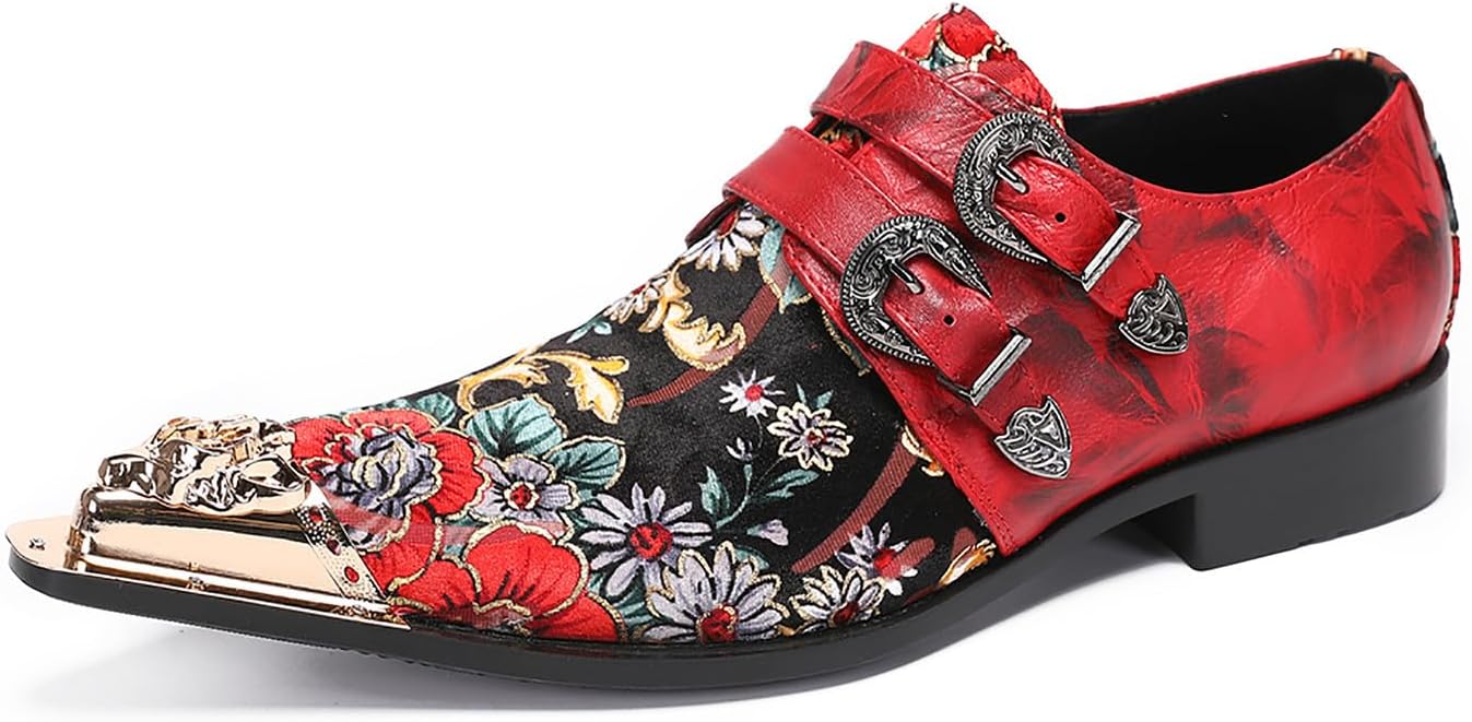 

Мужские лоферы Santimon, слипоны из кожи для свадьбы, с металлическим носком, с двойной пряжкой, монк-страп, модные, повседневные, для вечеринок, балов, вестерн-лоферы, туфельки под смокинг, летняя обувь, красный