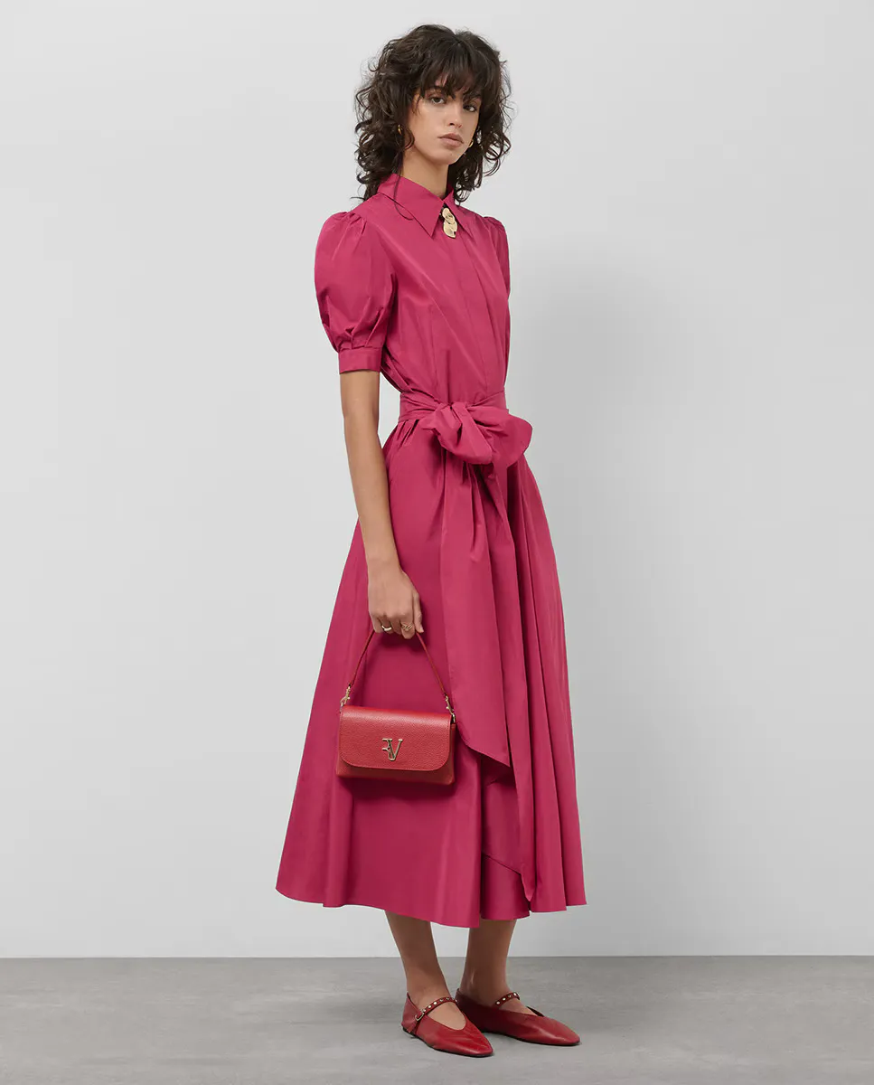 

Миди-платье с короткими рукавами из тафты Roberto Verino, фуксия