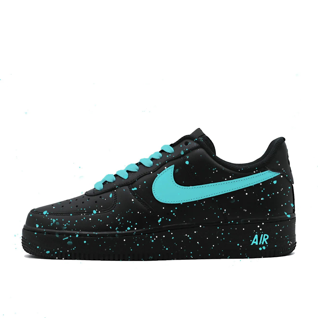 Nike Air Force 1 Ice Blue Ink Dot Abrasion Resistant Slip Resistant Low top Skateboard Shoes Unisex Black Blue