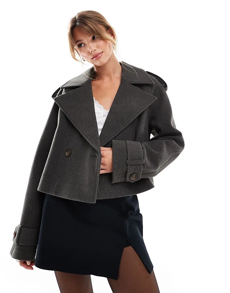 

Укороченный формальный тренч в угольном цвете ASOS DESIGN