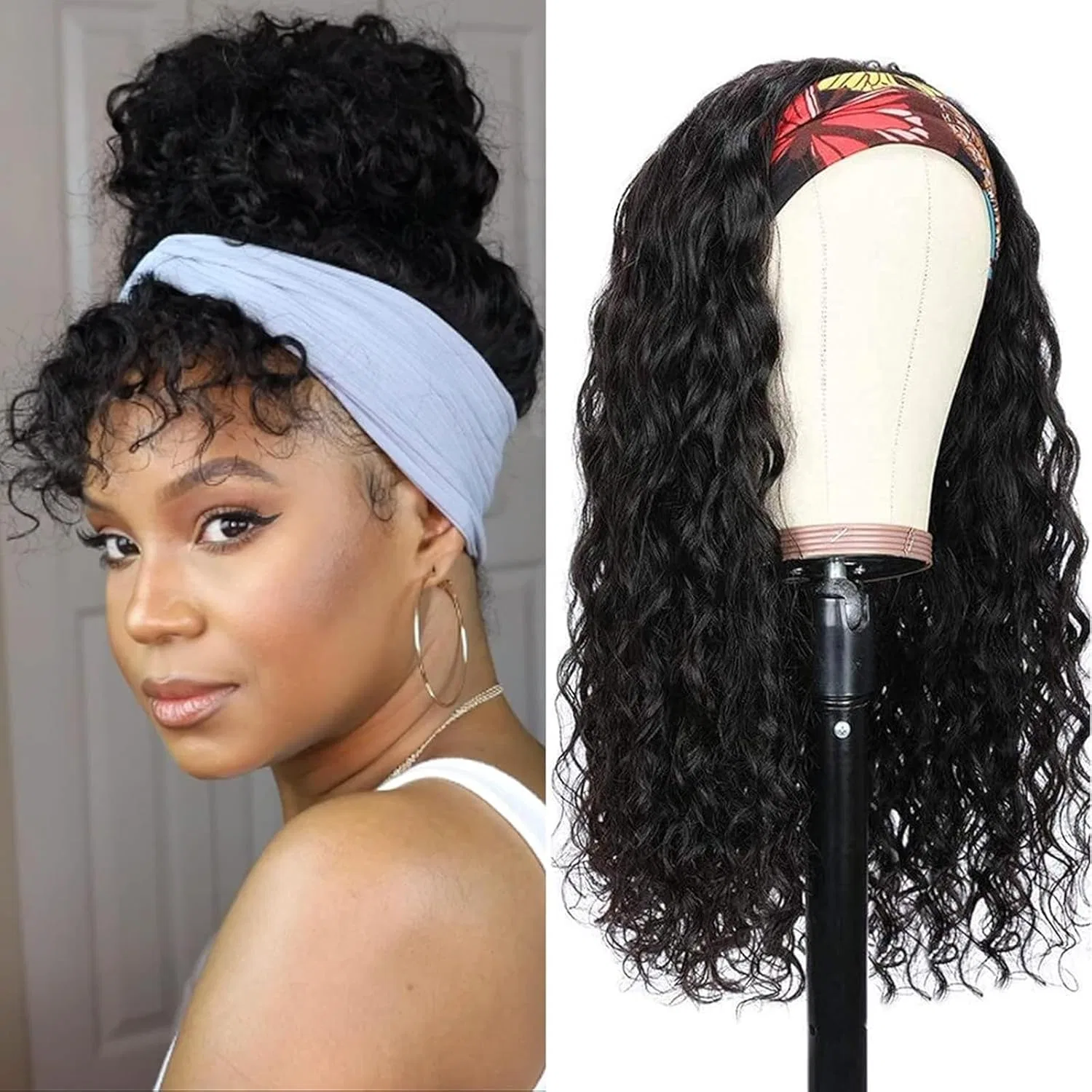 Парик-повязка из натуральных волос Water Wave от SUYYA Emol, Natural Black