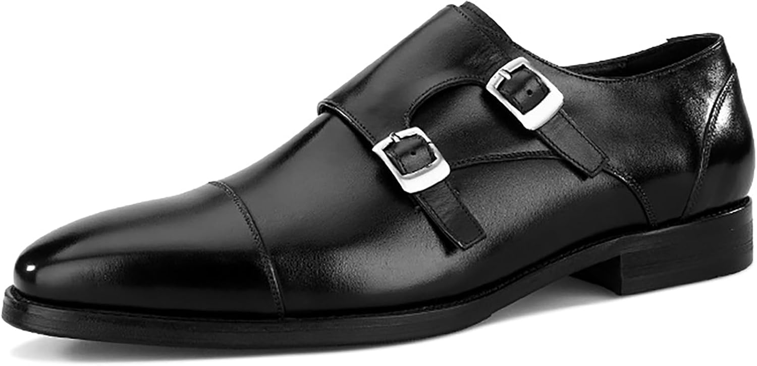 

Мужские классические лоферы из настоящей полированной кожи с одной пряжкой, без застежки, стильные туфли, черные, размер 46 Qaxzesa