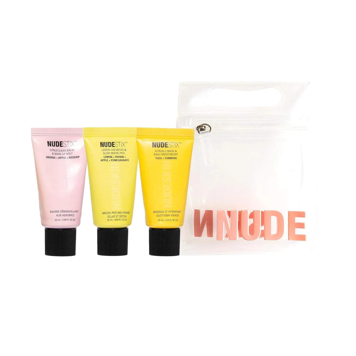 Набор для ухода за кожей Nudestix 3-Step Citrus Renew Set - дорожный набор для ухода за кожей, включающий очищающий бальзам, скраб и увлажняющий крем/праймер.