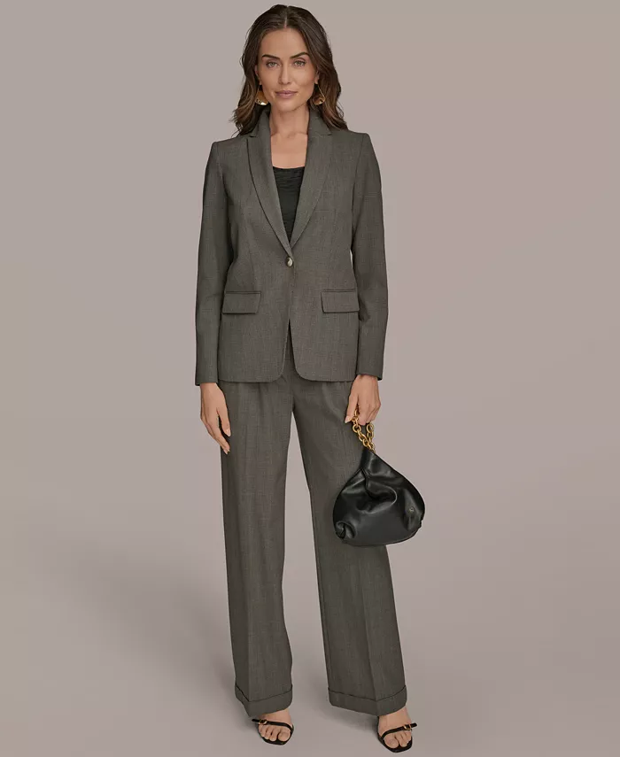 

Женский жакет на одной пуговице и брюки-шармез широкого кроя Donna Karan New York, серый