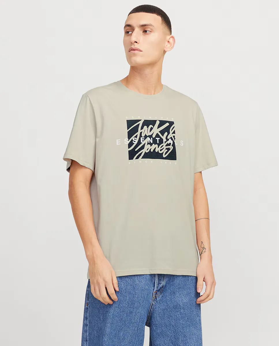 

Мужская футболка с коротким рукавом и круглым вырезом и логотипом спереди Jack & Jones, бежевый