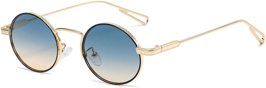 

Ретро металлические овальные солнцезащитные очки для женщин, градиентные линзы, защита от УФ-излучения UV400, панк-солнцезащитные очки для мужчин LANGSER, Golden Blue Tea