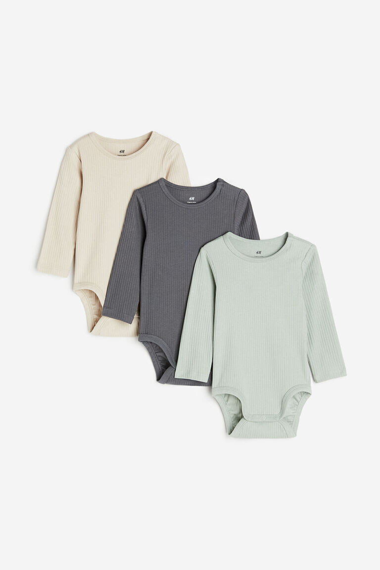 

Три пары боди в рубчик H&M, зеленый