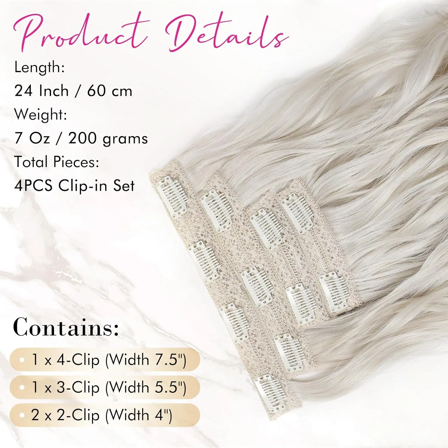 Набор накладных прядей REECHO Clip-In Extensions, 4 шт., платиновый блонд Reecho — фото 4