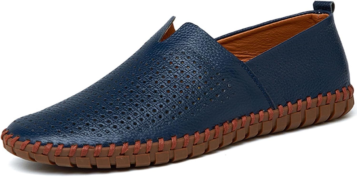 

Мужские ретро мокасины из кожи с ручной строчкой, мягкой подошвой, модные, повседневные, удобные, мягкие, противоскользящие прогулочные туфли Vannida, голубой