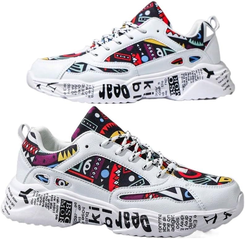

Мужские белые спортивные кроссовки на толстой подошве с рисунком в стиле граффити, на шнуровке, удобные, легкие, с круглым носком, универсальные, дышащие, подходят для ходьбы, повседневной носки, спорта и студенческого стиля Ctkvbmeoi