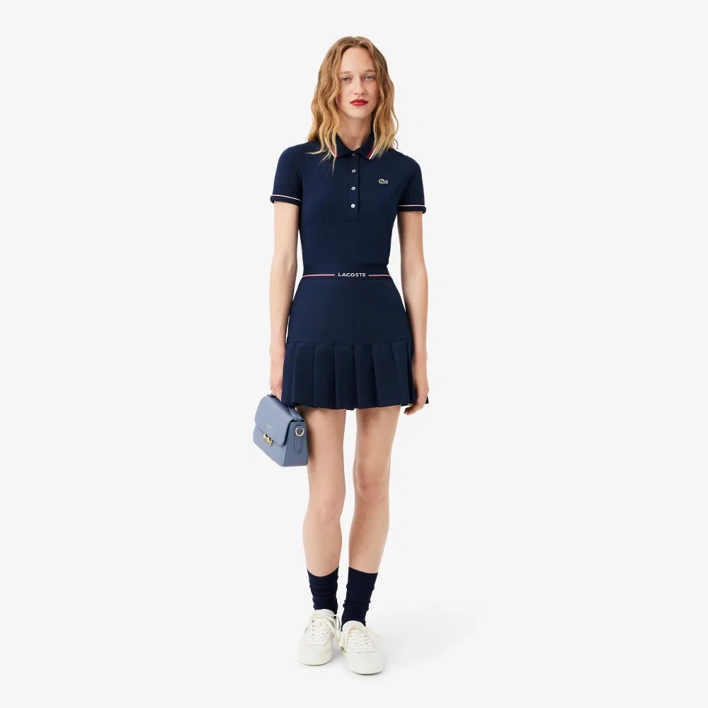 Юбка Lacoste плиссированная мини, логотип на поясе, тёмно-синяя