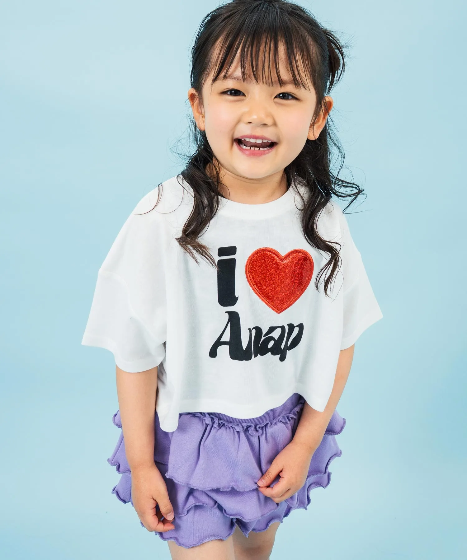 Детская футболка кроп с блестящим сердцем ILOVE ANAP kids белая — фото 2