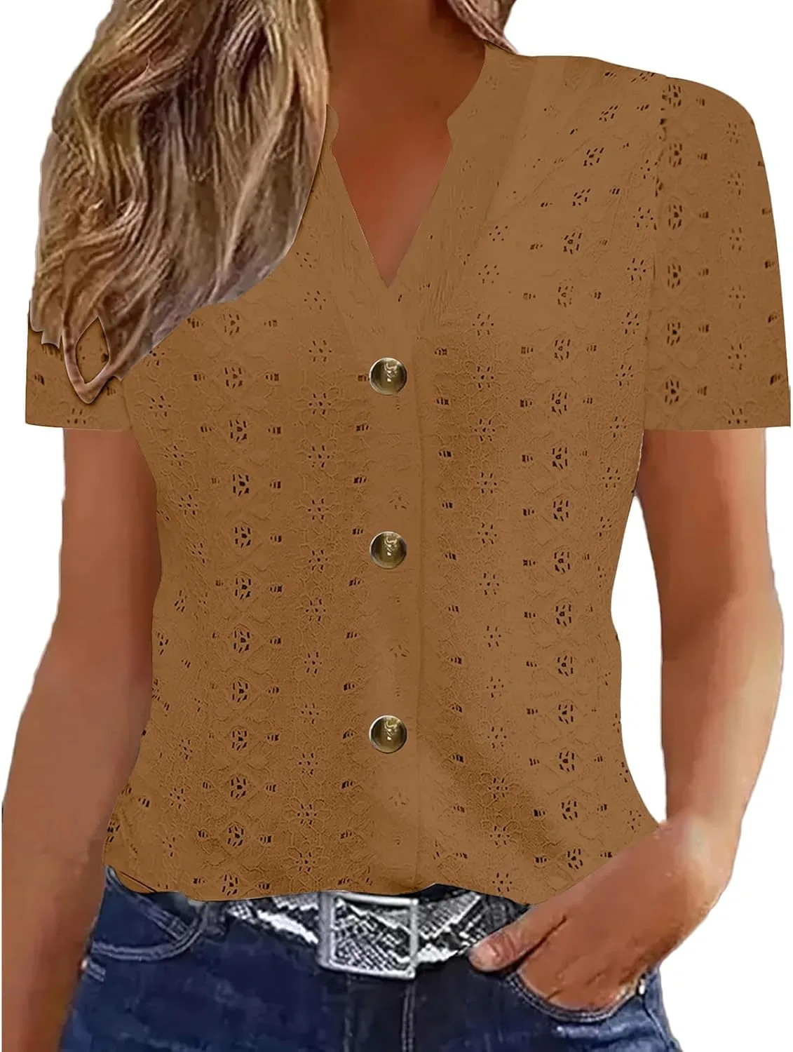

Женский топ с вышивкой Eyelet и V-образным вырезом Floleo