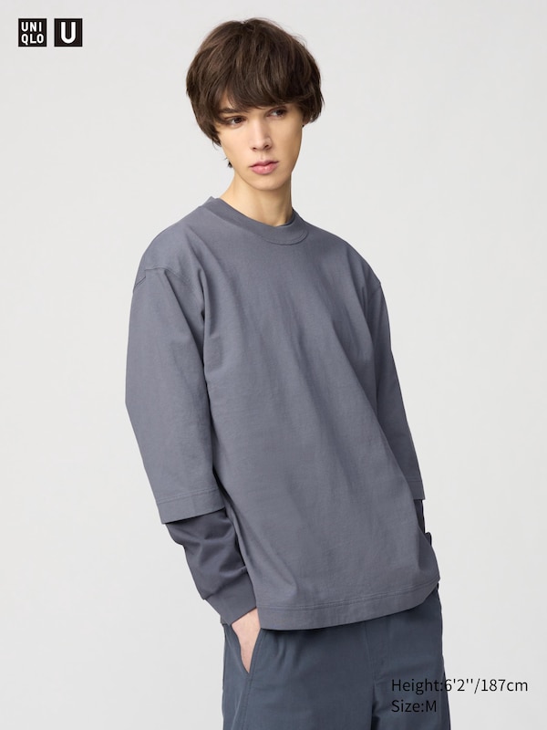 

Футболка с круглым вырезом (рукав 3/4) Uniqlo, серый