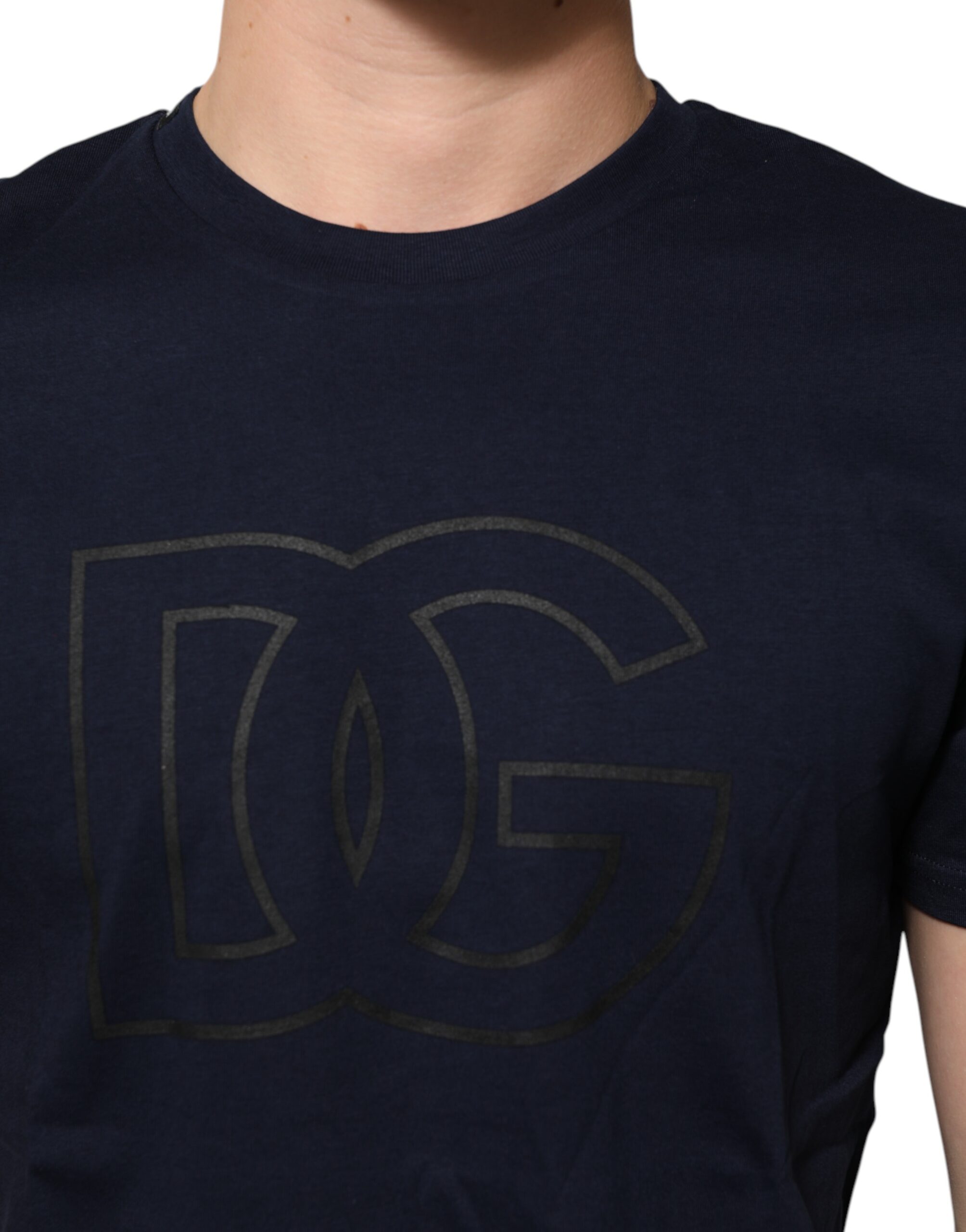 Темно-синяя хлопковая мужская футболка с принтом логотипа DG Dolce & Gabbana, синий — фото 4