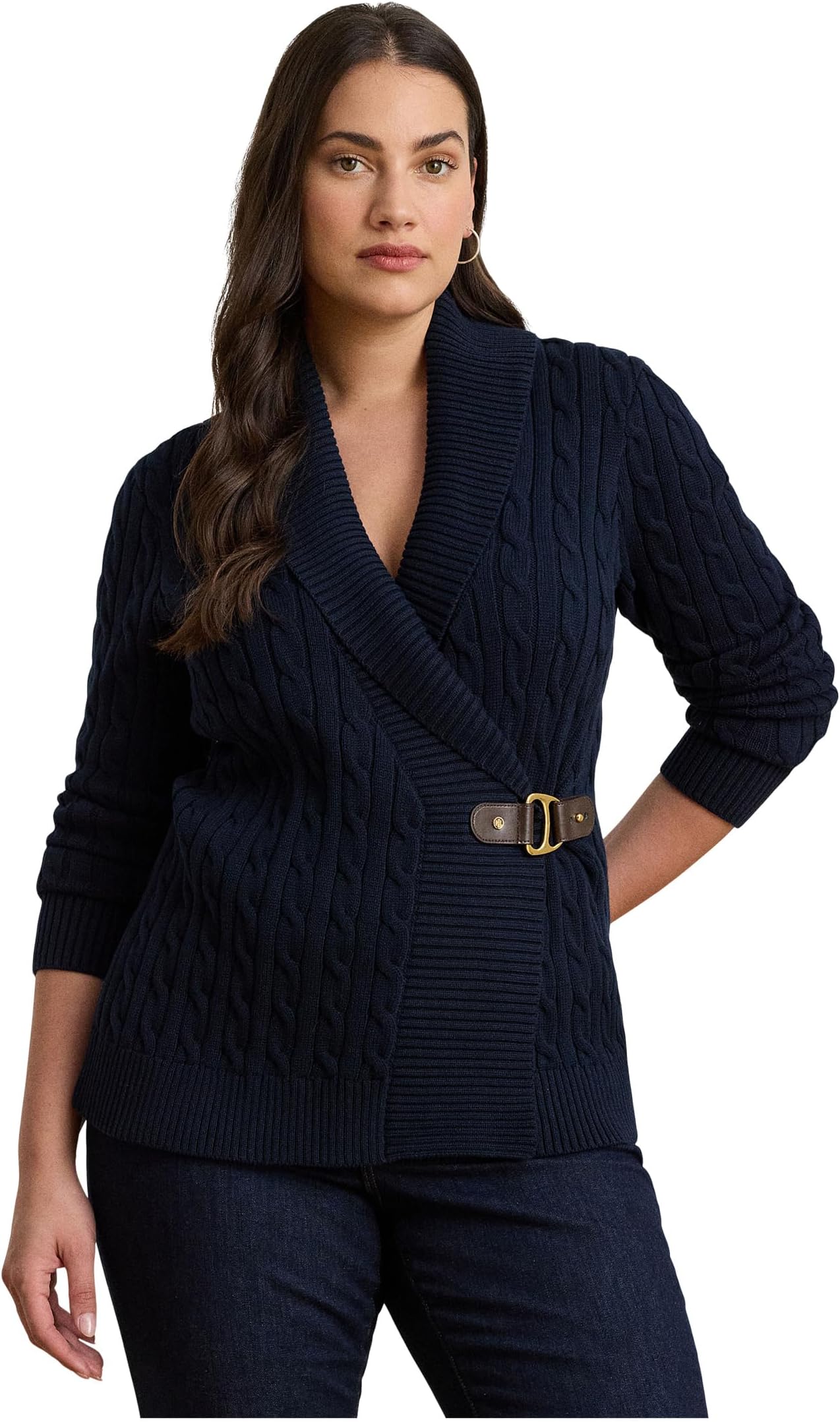 

Свитер Lauren Ralph Lauren Women's Plus Size Buckled Cotton Sweater, Lauren Navy