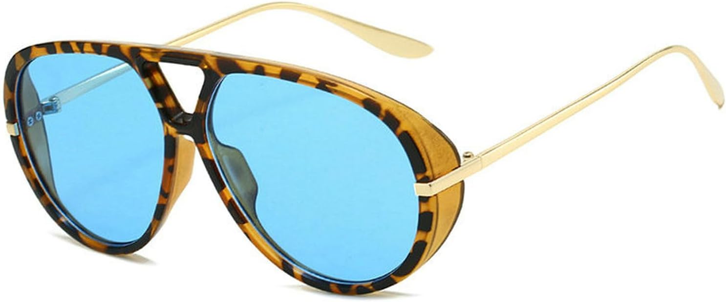 

COTIA Модные солнцезащитные очки-пилот большого размера для женщин и мужчин, квадратные, в стиле ретро, ​​с двойным дужком, для вечеринок на открытом воздухе, Leopard Blue