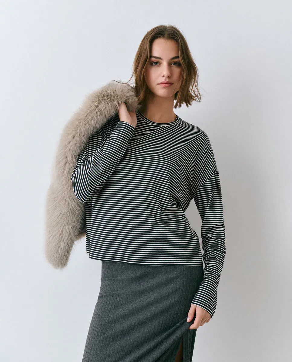 

Женская полосатая футболка с длинными рукавами Brownie, белый