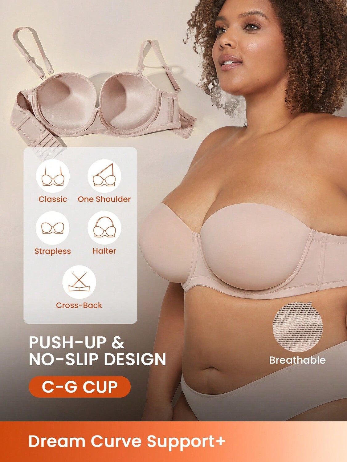 

Plus Dream Curve Support+ Бюстгальтер пуш-ап без шнуровки Luvlette, хаки