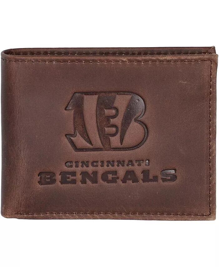 

Мужской коричневый кожаный кошелек двойного сложения Cincinnati Bengals Evergreen Enterprises