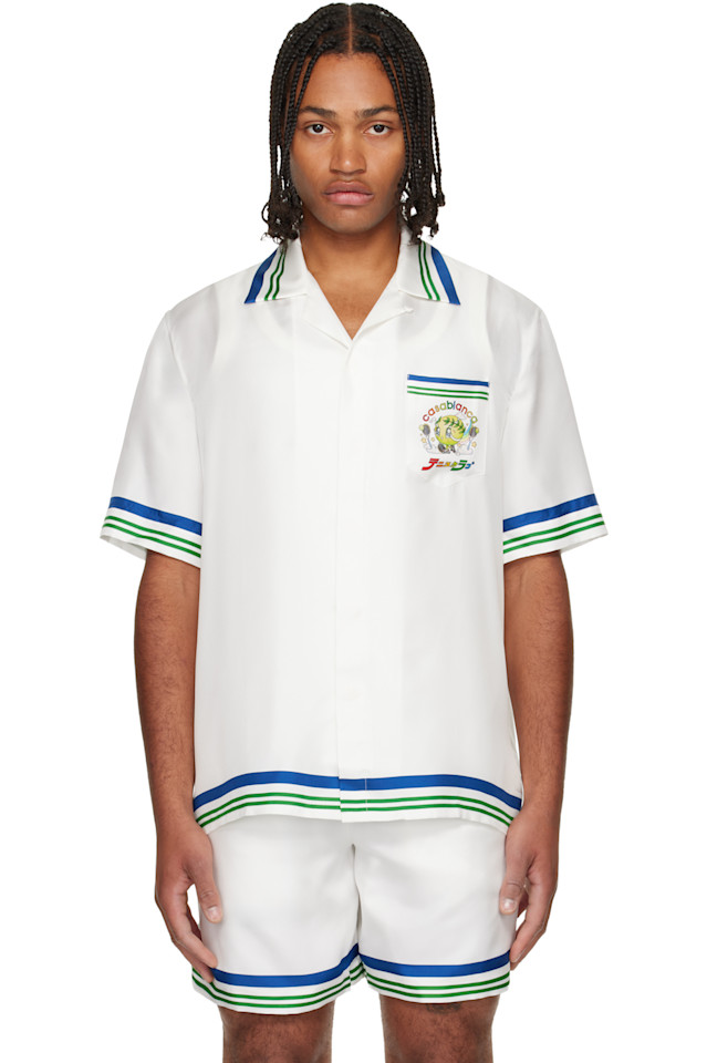 

Футболка из шелкового твила с коротким рукавом, с изображением теннисного талисмана Casablanca, белый