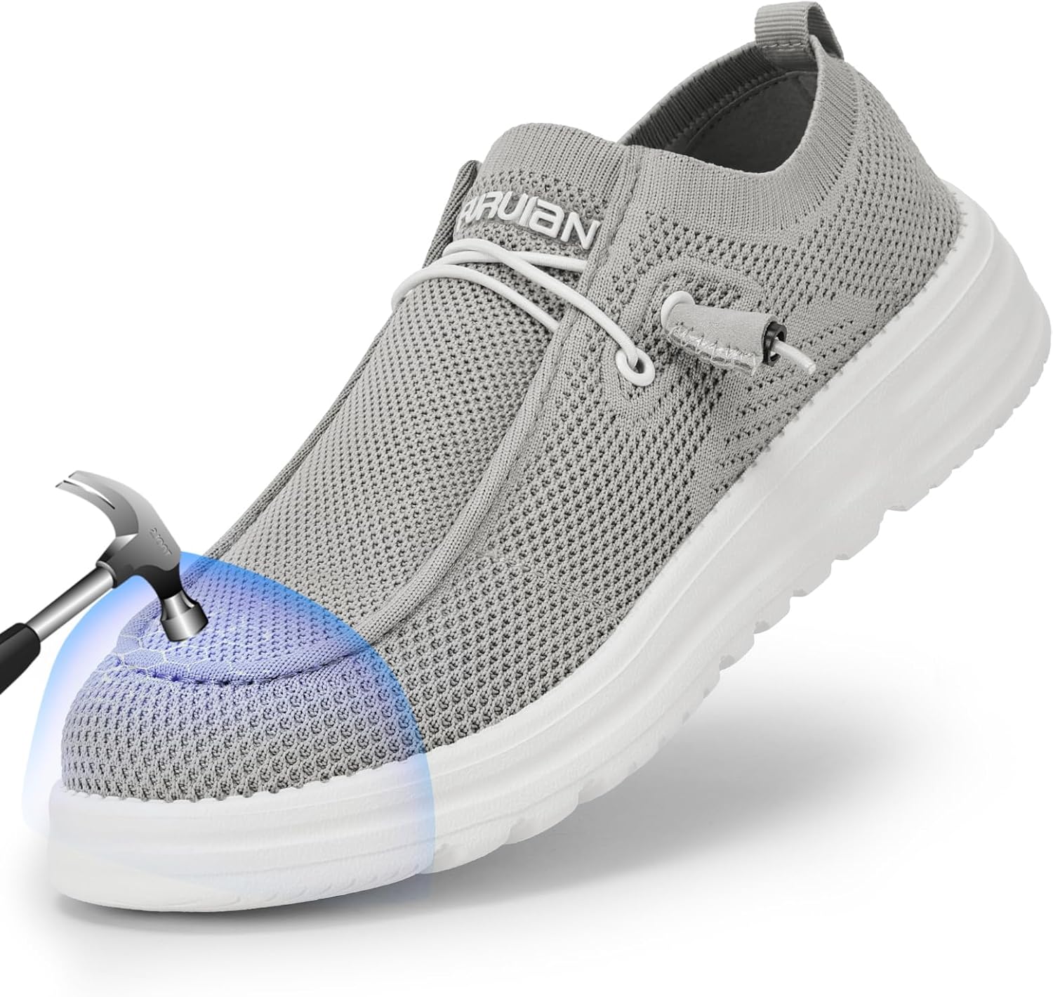 

Мужские низкие ботинки с стальным носком Furuian, легкие кроссовки с защитным носком, удобные лоферы из ткани, обувь для мужчин, светло-серый