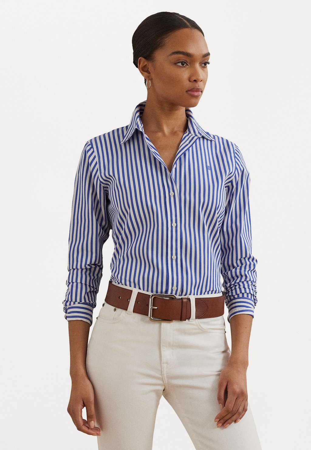

Блузка на пуговицах Classic Fit Striped Broadcloth Shirt Lauren Ralph Lauren Petite, синий