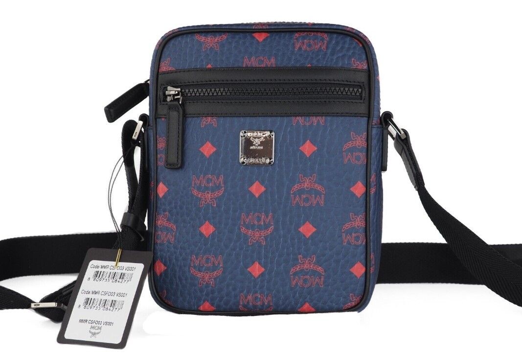 

Мини мужская сумка через плечо Visetos Diamond Logo Deep Blue Sea из шагреневой кожи MCM