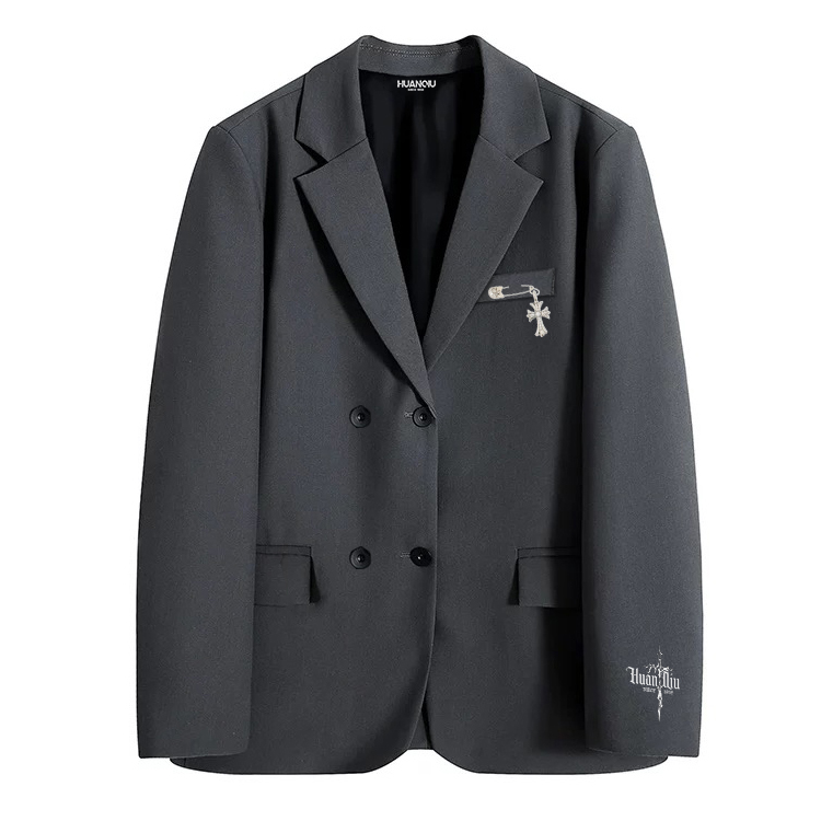 

Деловой костюм Unisex с V-образным вырезом Moderate HUANQIU, серый[comes with brooch style]