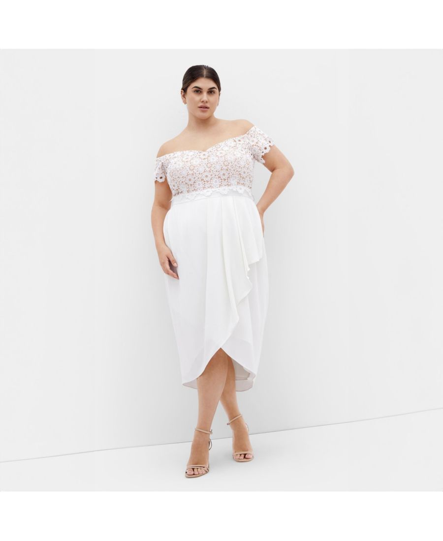 

Платье-миди с кружевом больших размеров CITY CHIC, Ivory